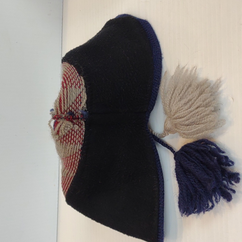 EMS Wool Geo Design Greek Key Tassel Ear Covering Fleece Inner Headband Beanie - Picture 6 of 14